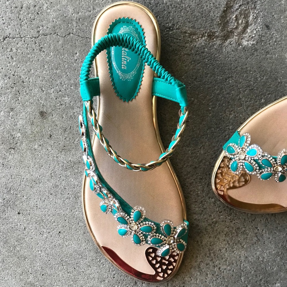 Italina Green Flower Rhinestone Slingback Sandal - Picture 7 of 9